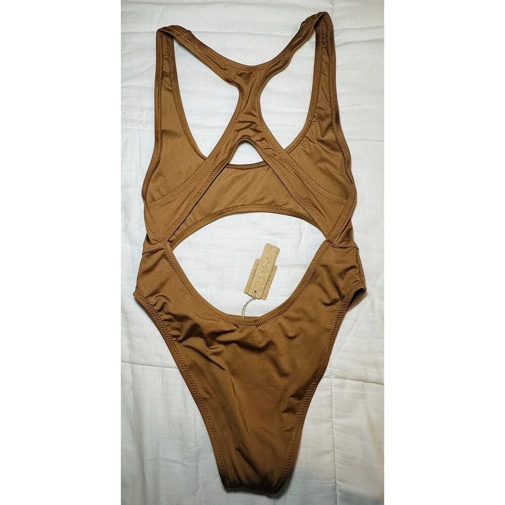 SKIMS Signature Swim‎ Cut Out Monokini One Piece Swimsuit Almond XXS NWT